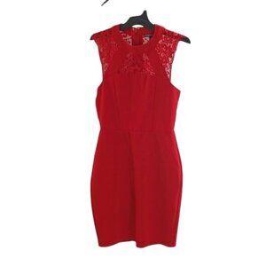 Express Bodycon Dress Womens Size 0 Red Lace Sleeveless Cocktail Party Holiday